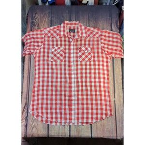VTG Panhandle Slim Pearl Snap Button Red Plaid Short Sleeve Shirt Size 18 USA